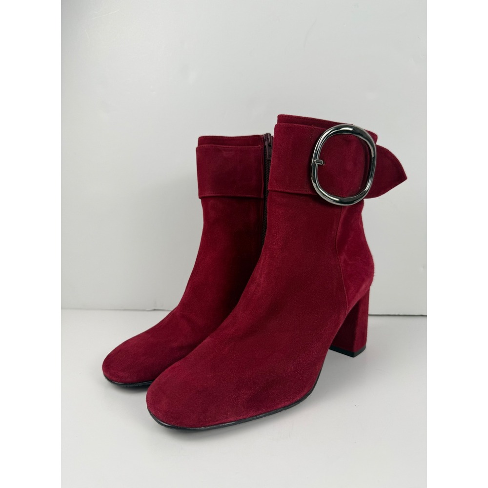 Brenda Zaro Red Suede Ankle Boots Made in Spain Buckle Block Heel Size 39